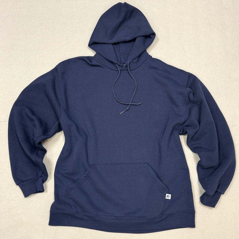 Vintage Russell Athletic Blank Hoodie Mens Large Navy Blue Heavyweight Mexico